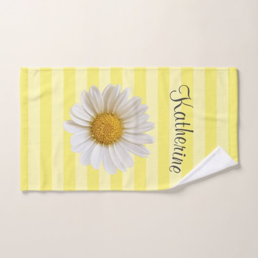 White Daisy Yellow Striped Persoonlijk Bad Handdoek (Handdoek)