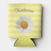 White Daisy Yellow Striped Persoonlijk Blikjeskoeler (Voorkant)