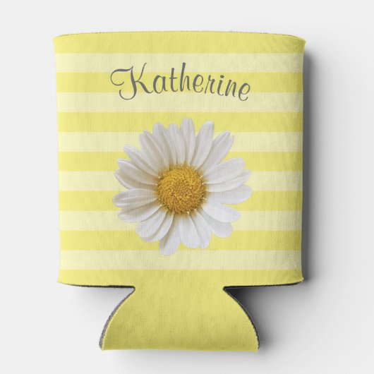 White Daisy Yellow Striped Persoonlijk Blikjeskoeler (Achterkant)