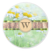 White Daisy's in Green Meadow Monogram Keramische Knop (Voorkant)