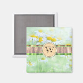 White Daisy's in Green Meadow Monogram Magneet (Voorkant / Achterkant)