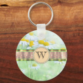 White Daisy's in Green Meadow Monogram Sleutelhanger (Voorkant)