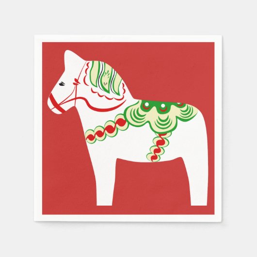 White Dala Horse Paper Napkins Servetten (Voorkant)