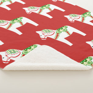 White Dala Horse Sherpa Blanket Deken