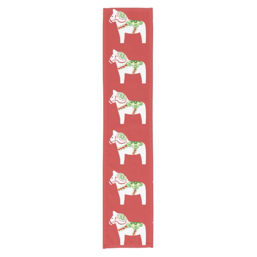 White Dala Horse Table Runner Korte Tafelloper (Voorkant)