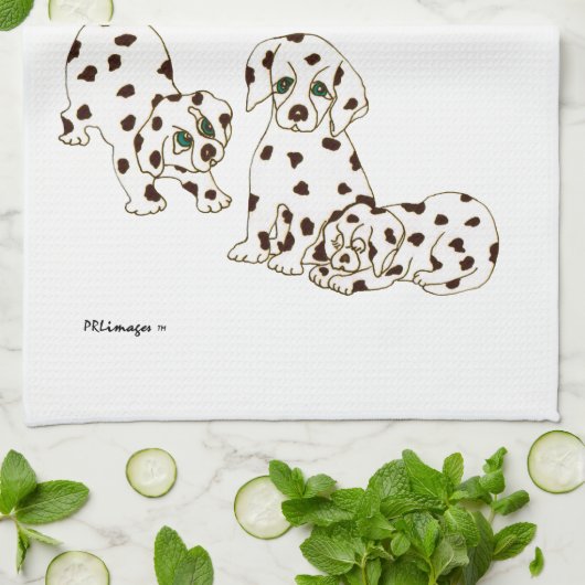 White Dalmatian Puppies Kitchen Towel Theedoek (Gevouwen)