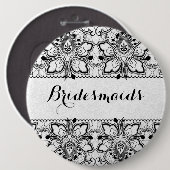 White Damascus & Black Lace Bridesmaids Button (Voorkant /achterkant)