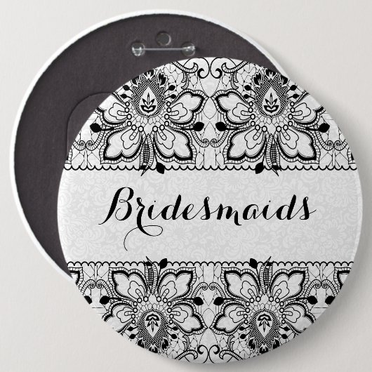 White Damascus & Black Lace Bridesmaids Button (Voorkant /achterkant)