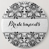 White Damascus & Black Lace Bridesmaids Button (Voorkant)