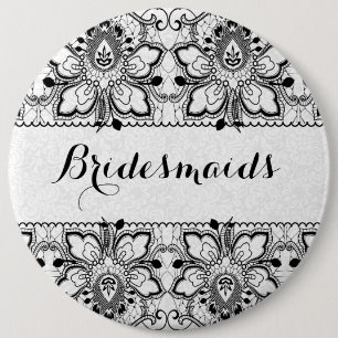 White Damascus & Black Lace Bridesmaids Button