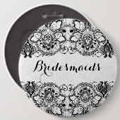 White Damascus & Black Lace Bridesmaids Button 2 (Voorkant /achterkant)