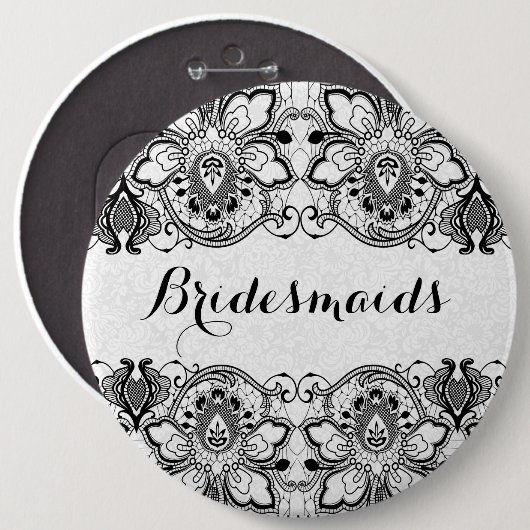 White Damascus & Black Lace Bridesmaids Button 2 (Voorkant /achterkant)