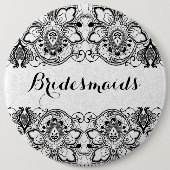 White Damascus & Black Lace Bridesmaids Button 2 (Voorkant)