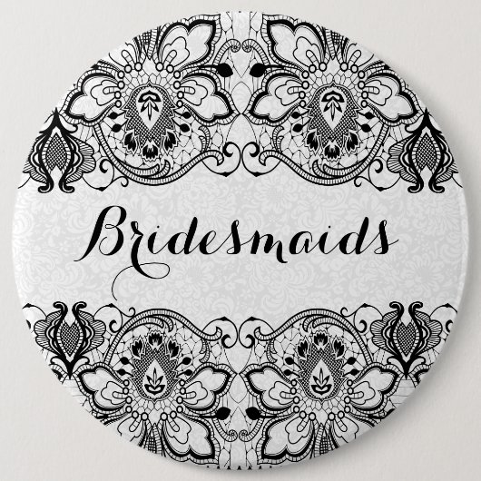 White Damascus & Black Lace Bridesmaids Button 2 (Voorkant)