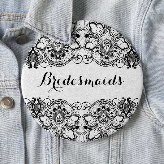 White Damascus & Black Lace Bridesmaids Button 2 (In situ)