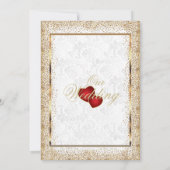 White Damask and Gold Confetti Invitation Kaart (Achterkant)