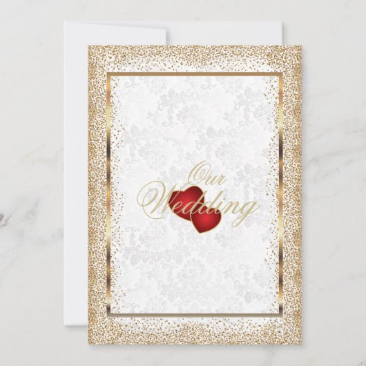 White Damask and Gold Confetti Invitation Kaart (Achterkant)