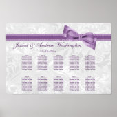 White Damask and Paars Faux Bow Seating Chart Poster (Voorkant)