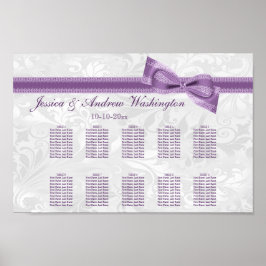 White Damask and Paars Faux Bow Seating Chart Poster