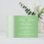 White Damask & Bead Green Wedding Save the Date (Staand voorkant)