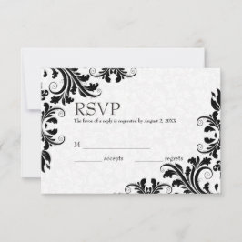 White Damask & Black Lace RSVP Kaartje