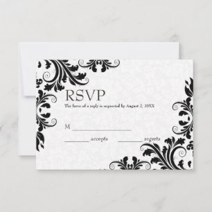 White Damask & Black Lace RSVP Kaartje