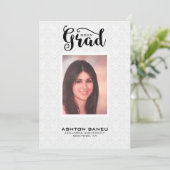 White Damask Black Typography-Afstuderen Kaart (Staand voorkant)