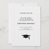 White Damask Black Typography-Afstuderen Kaart (Achterkant)