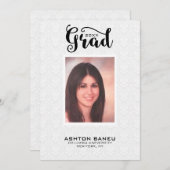 White Damask Black Typography-Afstuderen Kaart (Voorkant / Achterkant)