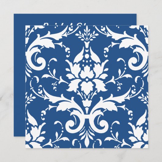 White Damask & Blue Background Vrijgezellenfeest I Kaart (Voorkant / Achterkant)