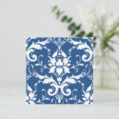 White Damask & Blue Background Vrijgezellenfeest I Kaart (Staand voorkant)