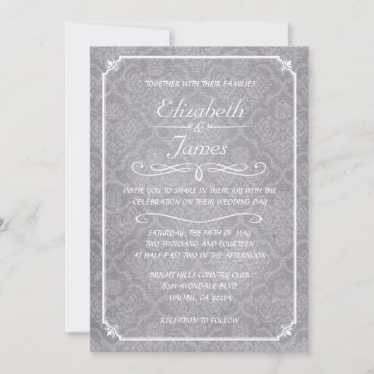 White Damask Chalkboard Wedding Invitations Kaart (Voorkant)