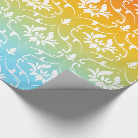 White Damask Colorful Ombre Cadeaupapier (Hoek)
