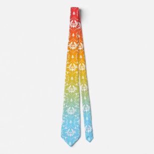 White Damask Colorful Ombre Stropdas