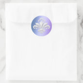White Damask Design op Blue en Paars Ronde Sticker (Tas)