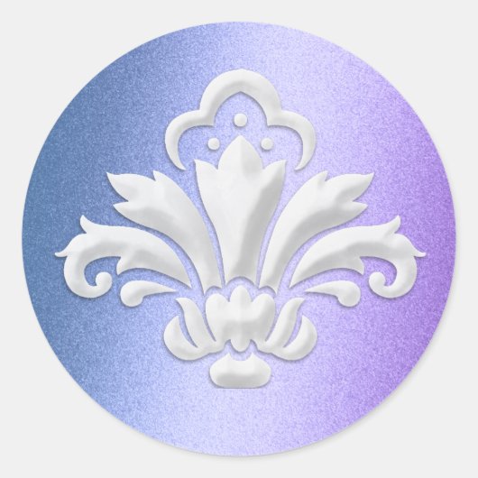 White Damask Design op Blue en Paars Ronde Sticker (Voorkant)