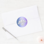 White Damask Design op Blue en Paars Ronde Sticker (Envelop)