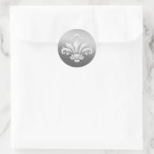 White Damask Design op Silver Shimmer Ronde Sticker (Tas)