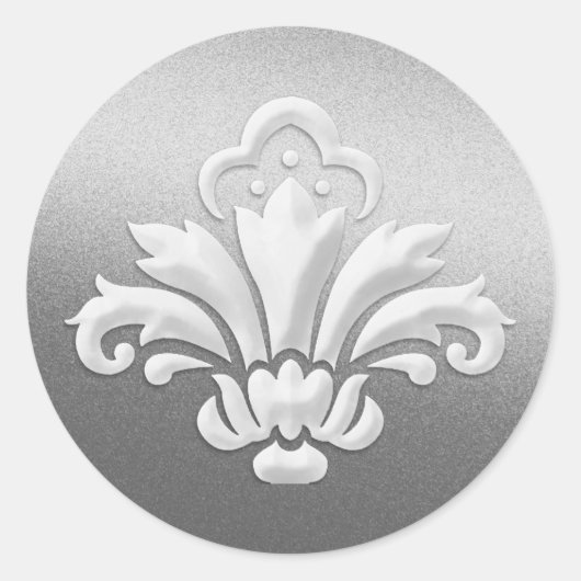 White Damask Design op Silver Shimmer Ronde Sticker (Voorkant)