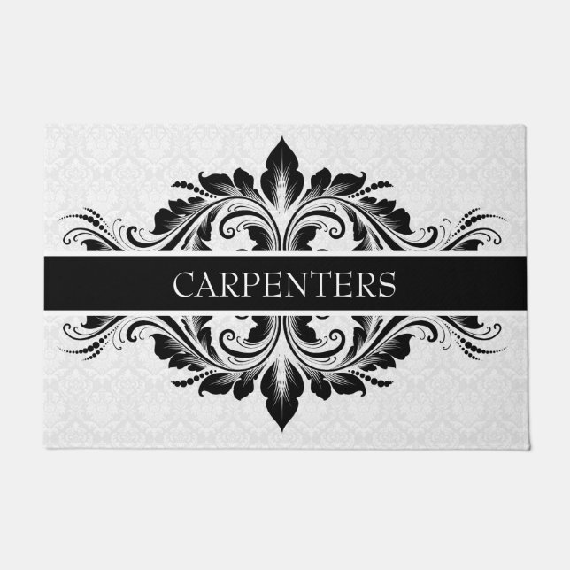 White Damask en Black Floral Lace Deurmat (Voorkant)