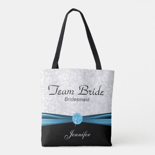 White Damask en Blue Team Bride Tote Bag (Achterkant)
