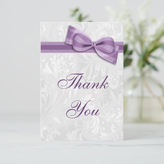 White Damask en Faux Bow Hartelijk dank Bedankkaart (Staand voorkant)