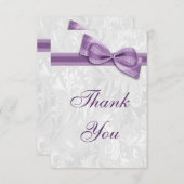 White Damask en Faux Bow Hartelijk dank Bedankkaart (Voorkant / Achterkant)