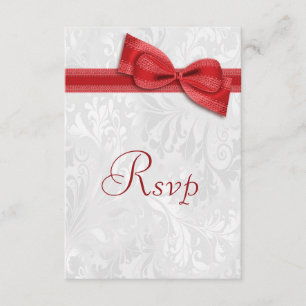 White Damask en Faux Bow RSVP