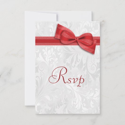 White Damask en Faux Bow RSVP Kaartje (Voorkant)