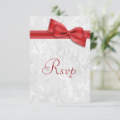 White Damask en Faux Bow RSVP Kaartje (Staand voorkant)