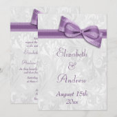 White Damask en Faux Bow Wedding Kaart (Voorkant / Achterkant)