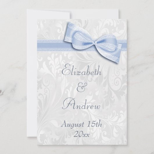 White Damask en Faux Bow Wedding Kaart (Voorkant)