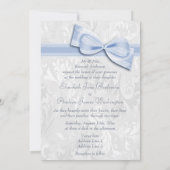 White Damask en Faux Bow Wedding Kaart (Achterkant)