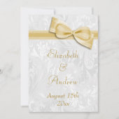 White Damask en Faux Bow Wedding Kaart (Voorkant)